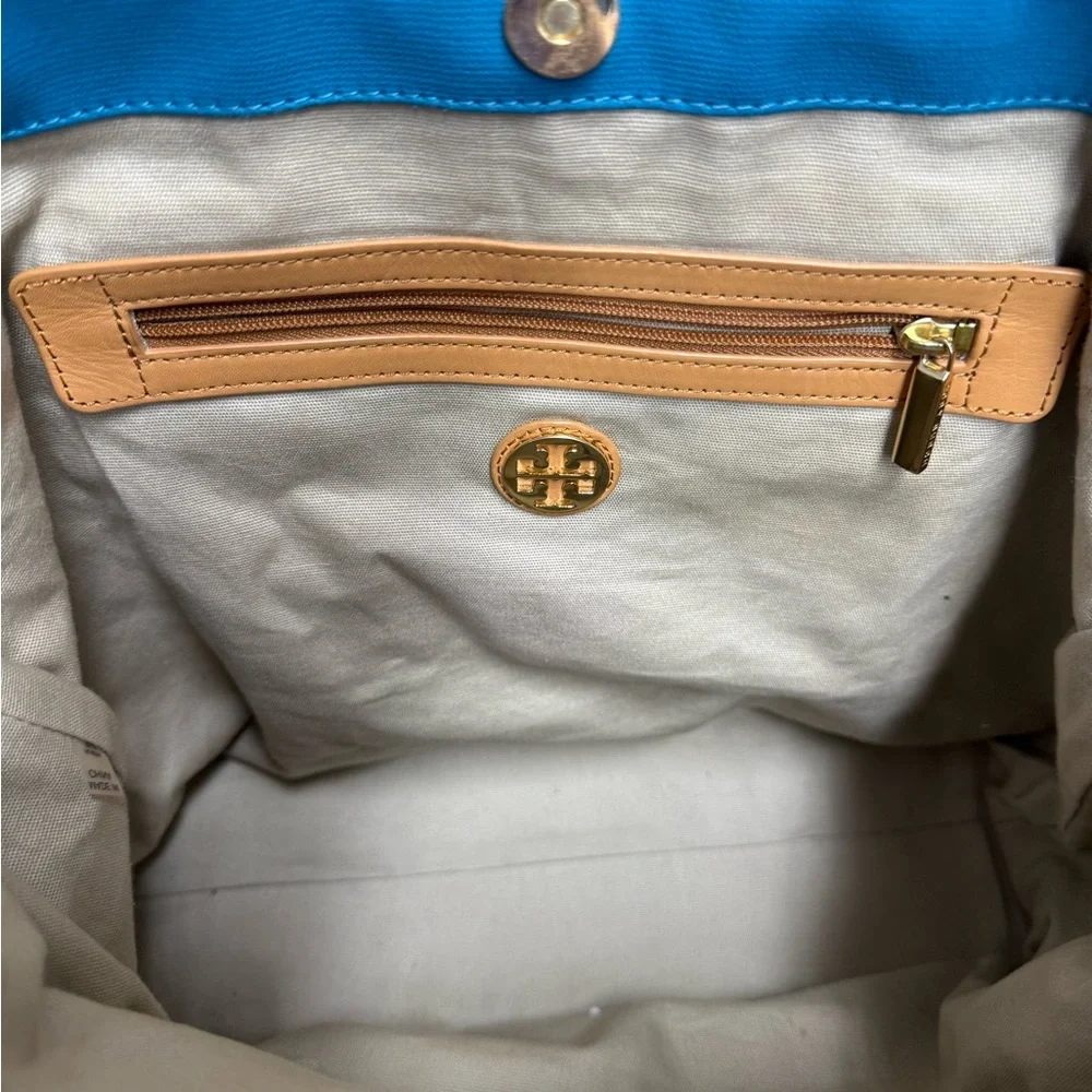 Tory Burch Teal, Brown & Tan Tote
